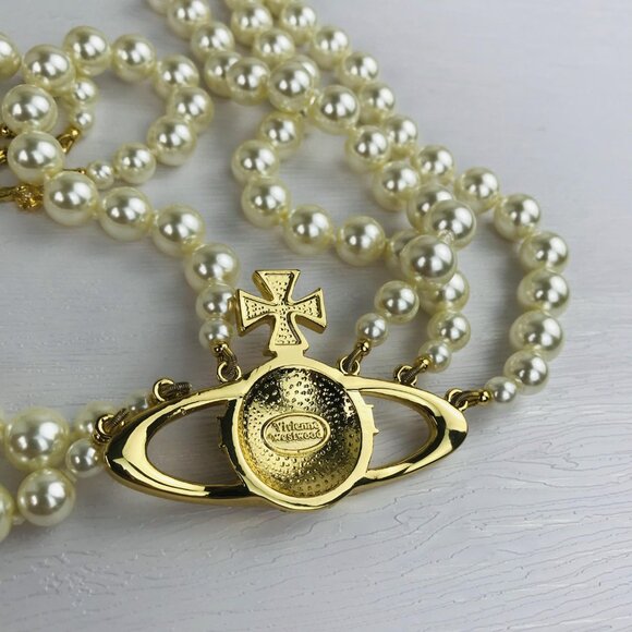 NWT Vivienne Westwood Three Row Pearl Bas Relief Choker - Picture 10 of 12